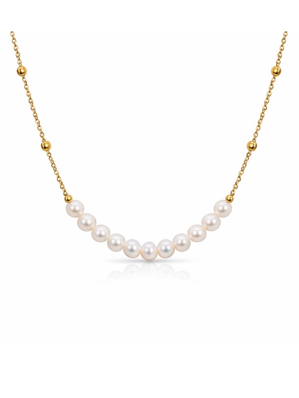 Gold Beaded Freshwater Pearl Drop Necklace